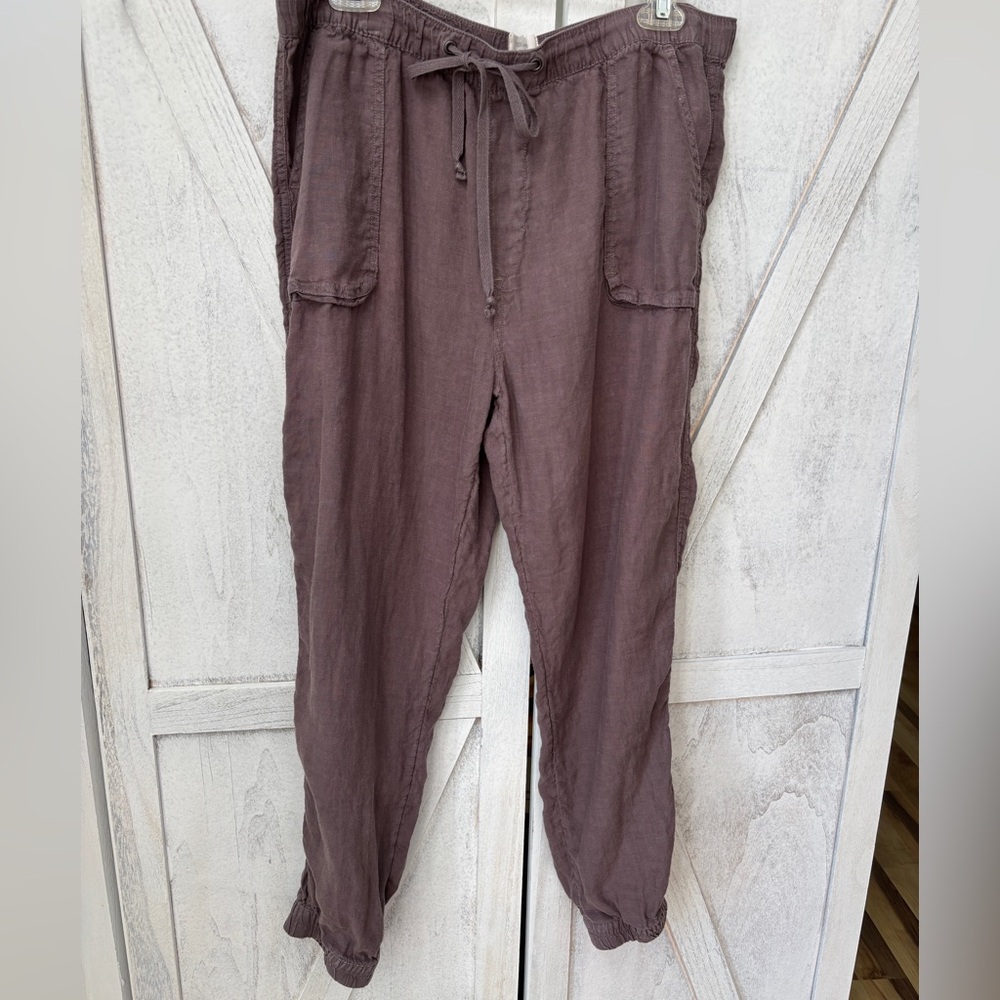 C&C California Linen Jogger Pants Women’s Large Brown Utility Cargo Pants - Picture 4 of 9